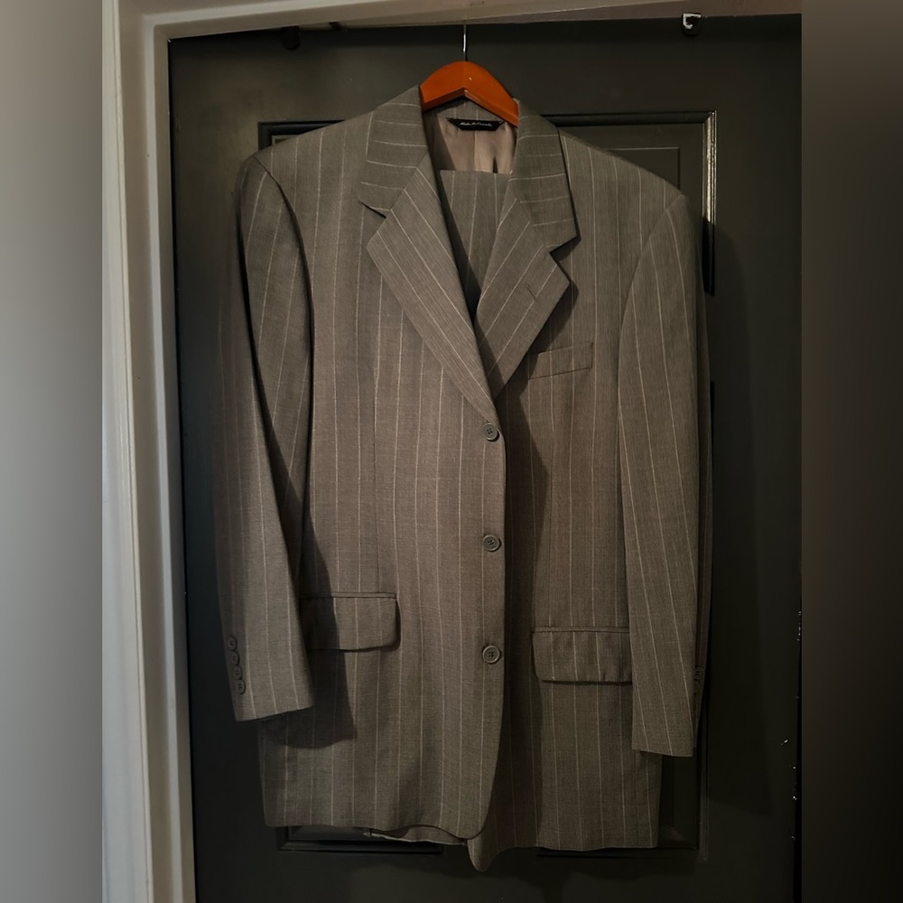 Men’s grey pin stripped suit